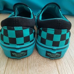 aqua black checkered vans